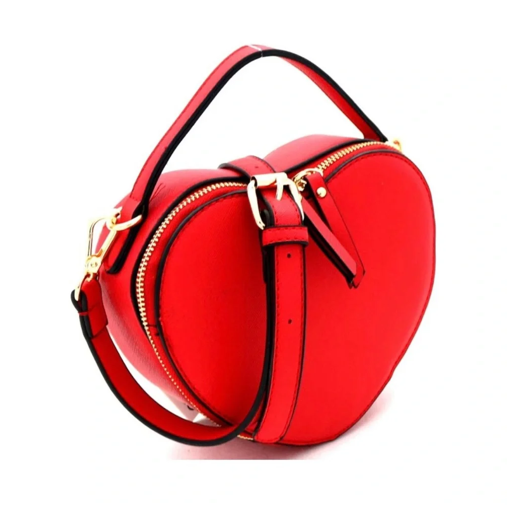 RED Heart Shape Girls Womens Vegan Leather Small Handle Satchel Crossbody Purse